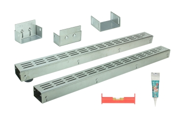 Edelstahlentwässerungsrinnen Bauhöhe 60 bis 80mm, Rost Längsschlitzdesign SET Typ 2